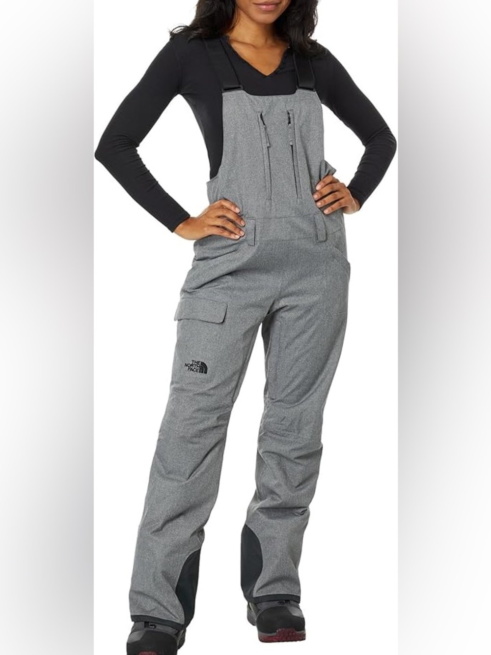 NWT The North Face Heather Grey Bib Snow Pants with Black Straps